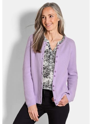 GOLDNER Kurzgröße:  Strickjacke Cardigan aus Baumwolle, Rundhals in flieder