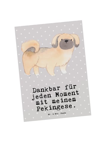 Mr. & Mrs. Panda Postkarte Pekingese Moment mit Spruch in Grau Pastell