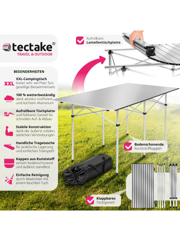 tectake Aluminium-Camping-Klapptisch, 140 x 70 x 70 cm, lässt sich klappen