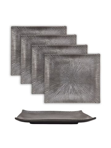 Intirilife Sushi Platte Servier Teller aus Porzellan 26 x 23.4 x 3.8 cm in 4x Schwarz