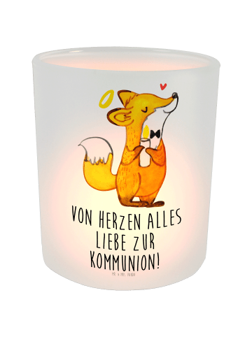 Mr. & Mrs. Panda Laterne Glas Fuchs Kommunion mit Spruch in Transparent