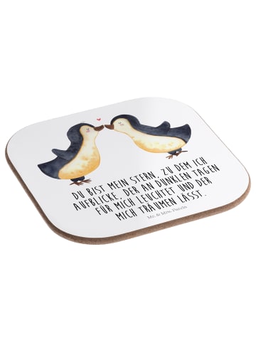 Mr. & Mrs. Panda Untersetzer für Gläser Pinguin Liebe mit Spruch in Weiß