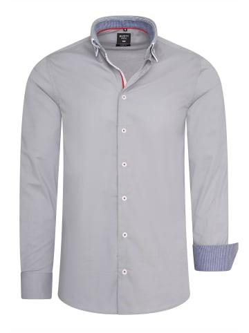 Rusty Neal Stretch Freizeit Hemd mit Doppeltem Kragen in Dunkel Grau