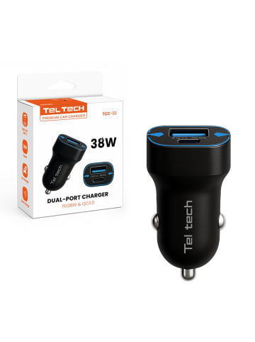 Wisam Teltech Autoladeadapter USB / USB-C 38W QC PD schwarz TCC-02
