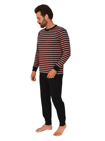 NORMANN langarm Schlafanzug Bündchen Pyjama Streifen - 83096 in schwarz