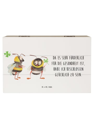 Mr. & Mrs. Panda Holzkiste Hummeln Kleeblatt mit Spruch in Weiß