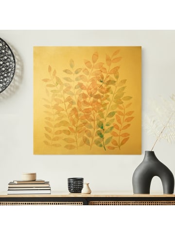 WALLART Leinwandbild Gold - Sommerlicher Blätterreigen in Orange