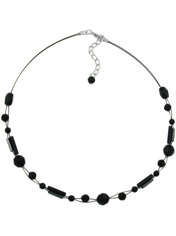 Gallay Kette Drahtkette Schliff-und Blumenperle schwarz Kunststoffperlen 42cm in schwarz