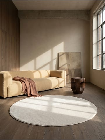 KADIMA DESIGN Rundteppich Uni Antirutsch pflegeleicht Wohnzimmer Schlafzimmer in Creme