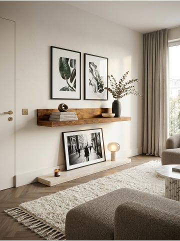 KADIMA DESIGN Wandregal MUMBAI Massiv-Holz Holzregal 60 cm Landhaus-Stil in Massivholz