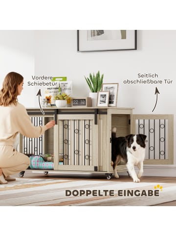 Pawhut Hundekäfig Eiche 100L x 56B x 65H cm