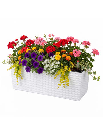 relaxdays Balkonkasten "Rattan" mit Selbstbewässerung in Weiß - (B)50 x (H)19 x (T)19 cm
