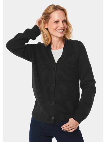 GOLDNER Kurzgröße:  Cardigan Elegante Strickjacke mit V-Ausschnitt in schwarz