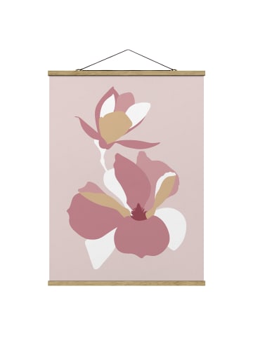 WALLART Stoffbild mit Posterleisten - Line Art Blüten Pastell Rosa in Rosa