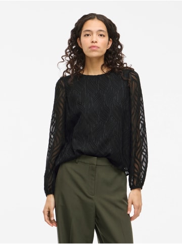 Vila Elegante Langarm-Bluse mit transparentem Musterdesign in Schwarz