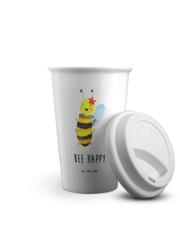 Mr. & Mrs. Panda Thermobecher Biene Happy mit Spruch in Weiß