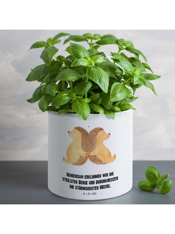 Mr. & Mrs. Panda Pflanzenkübel groß Igel händchenhaltend mit Spruch in Weiß