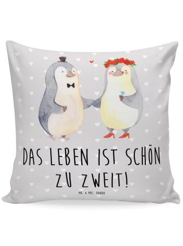 Mr. & Mrs. Panda 40x40 Kissen Pinguin Heirat mit Spruch in Grau Pastell