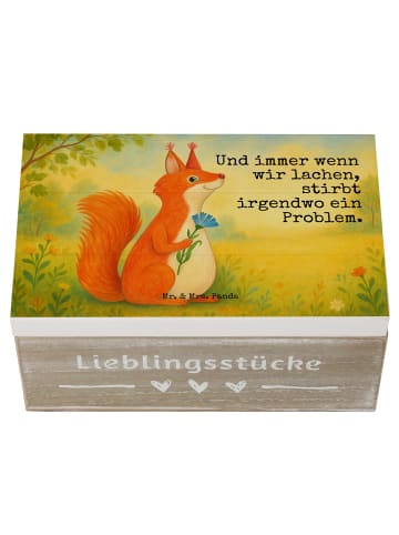 Mr. & Mrs. Panda Holztruhe Eichhörnchen Blume Design mit Spruch in Weiß