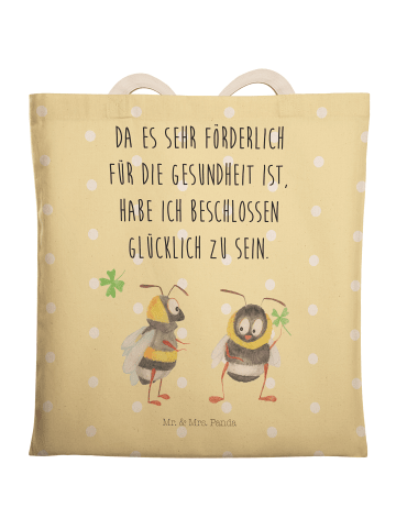 Mr. & Mrs. Panda Shopping Bag Hummeln Kleeblatt mit Spruch in Gelb Pastell
