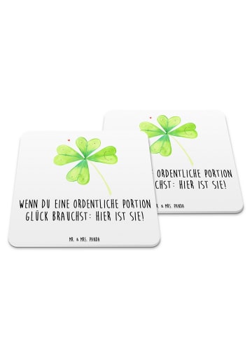 Mr. & Mrs. Panda Untersetzer Blume Kleeblatt mit Spruch in Weiß