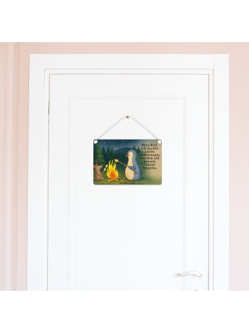 Mr. & Mrs. Panda holzbild Pinguin Lagerfeuer Design mit Spruch in Weiß