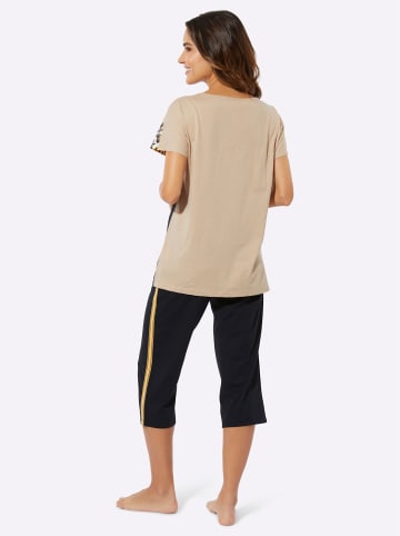 Sieh an! Capri-Schlafanzug in beige-schwarz