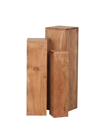 FineBuy Beistelltisch in Beige / Akazie / 24x24x85