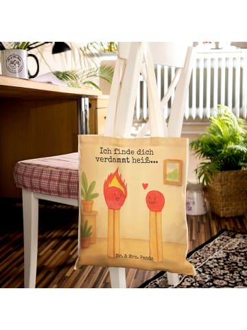Mr. & Mrs. Panda Shopper-Tasche Streichhölzer Design mit Spruch in Weiß
