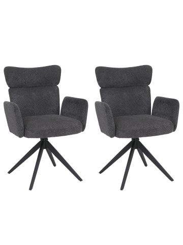MCW 2er-Set Esszimmerstuhl N11 Bouclé 350g/m², Dunkelgrau, Beine dunkelgrau