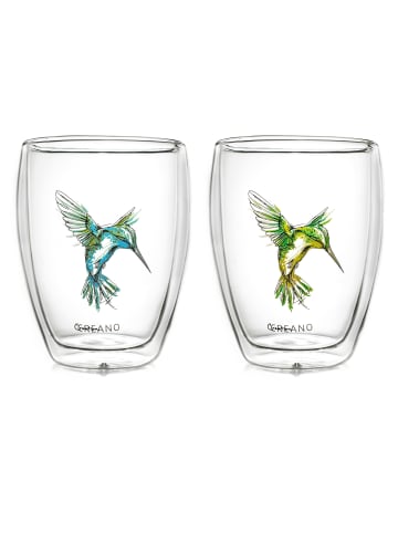 Creano 2er Set Thermoglas "Hummi" in Grün/Blau" - Glas 250ml
