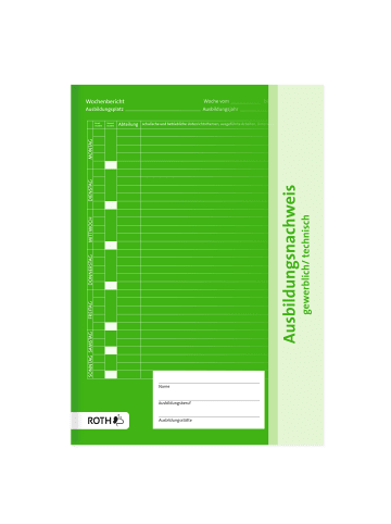ROTH Ausbildungsnachweis gewerblich/technisch A4, geklammert in Grün