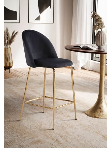 KADIMA DESIGN 2er Set Barhocker Samt Hocker mit Lehne & goldenen Beinen, in Schwarz