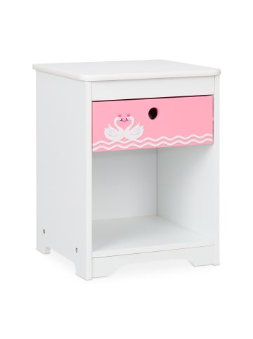 relaxdays Kinder-Nachttisch "Schwan" in Weiß/ Rosa - (B)32 x (H)41 x (T)31 cm