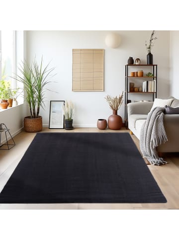 KADIMA DESIGN Teppich Kurzflor Uni-Farbe Microfaser Antirutsch Wohnzimmer waschbar in Schwarz