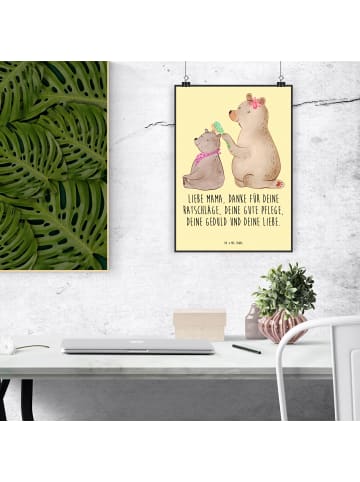 Mr. & Mrs. Panda Wandbild Bär Kind mit Spruch in Gelb Pastell