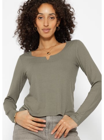 SASSYCLASSY Geripptes Langarmshirt in Khaki