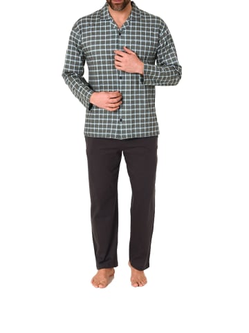 NORMANN Durchknöpfbare Pyjama Schlafanzug langarm Karo - 83002 in grau