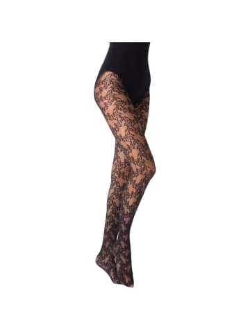 COFI 1453 Damen Strumpfhose hohe Taille gemusterte Strumpfhose Muster Optik in Schwarz