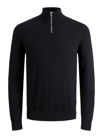 Jack & Jones Dünner Strickpullover Half Zip Stehkragen Sweater JJEEMIL in Schwarz