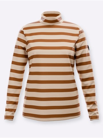 WITT WEIDEN Stehkragen-Shirt in cognac-sand-geringelt
