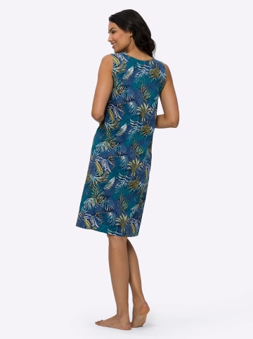 Sieh an! Sommerkleid in jeansblau-aquapetrol-bedruckt