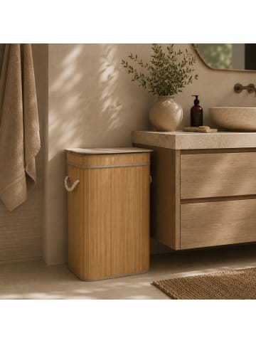 NUXIO Wäschekorb aus Bambus mit Deckel LUVA, 80 l in Beige, 42 x 60 x 32 cm