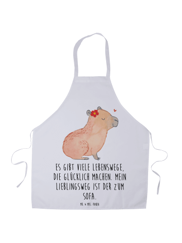 Mr. & Mrs. Panda Schürze Capybara Blume mit Spruch in Weiß