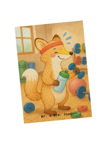 Mr. & Mrs. Panda Postkarte Fuchs Fitness Design ohne Spruch in Weiß