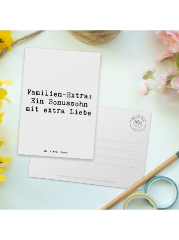 Mr. & Mrs. Panda Postkarte Bonussohn Liebe mit Spruch in Weiß