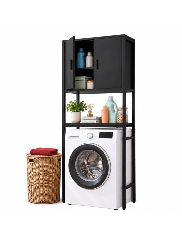relaxdays Waschmaschinenschrank in Schwarz - (B)64 x (H)170 x (T)27 cm