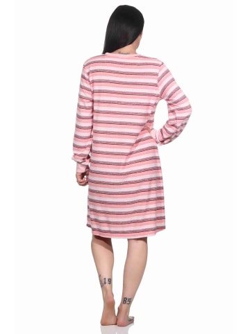 NORMANN Frottee Nachthemd langarm Bündchen Streifendesign - 76956 in rosa