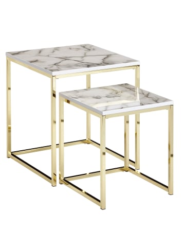 KADIMA DESIGN Beistelltisch 2er-Set | Marmor-Optik, Weiß/Gold, Modern in Weiß