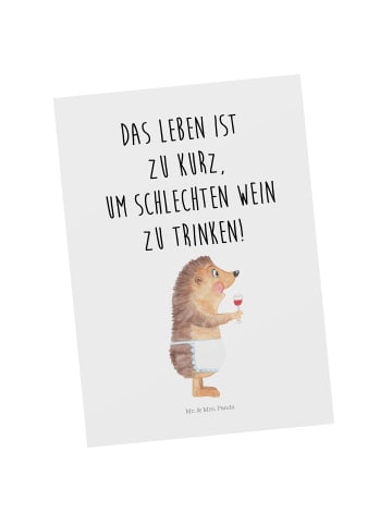 Mr. & Mrs. Panda Grußkarte Igel Wein mit Spruch in Weiß
